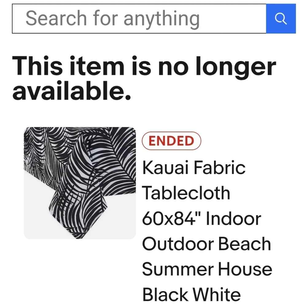 Kauai Tropical Tablecloth Blk White Palm Leaves 60x84 NO UMBRELLA HOLE STYLE NWT